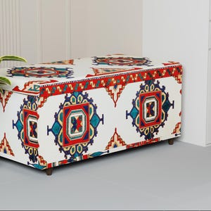 Dressing room bench, Comfortable storage, Ethnic design bench, Functional furniturei Primitive decor, Durable trunk bench, Cozy seat, 149-01