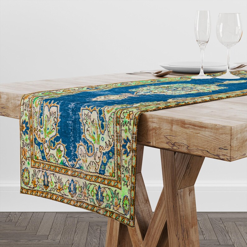Retro Table Runner, Navy Blue Table Runner, Single Table Runner ...