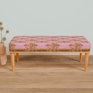 Pink oriental bench, Comfort bench, End of bed bench, Handmade bench, Livingroom bench, Makeup bench, Home decor bench, Kitchen seat, 337-01