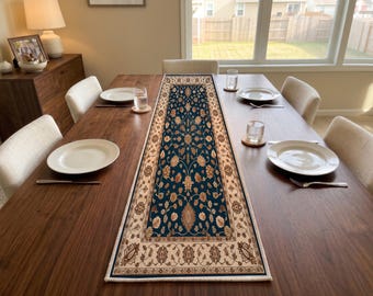 Navy Gold Floral Table Runner | Dining Table Centerpiece | Modern Boho Home Decor