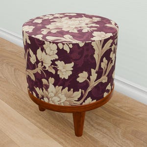 Purple footstool, Vintage style pouf, Boho footrest, Handmade furniture, Ottoman piano seat, Round side table, Comfy TV room footrest, M-12