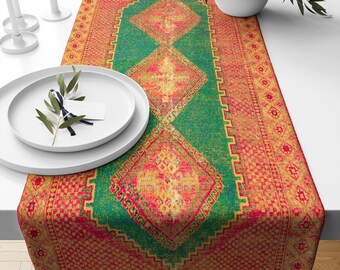 Versatile Dining Runner, Table Runner in Multiple Colors, TrendyTable Scarf, Oriental Kilim Look Table Sheet, Appealing Dining Table Scarf
