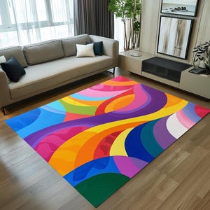 Colorful print rug, Layered rug, Elegant rug, Simply throw rug, Easy to care rug, Saloon rug, Living room rug, Area rug, Non-slip rug