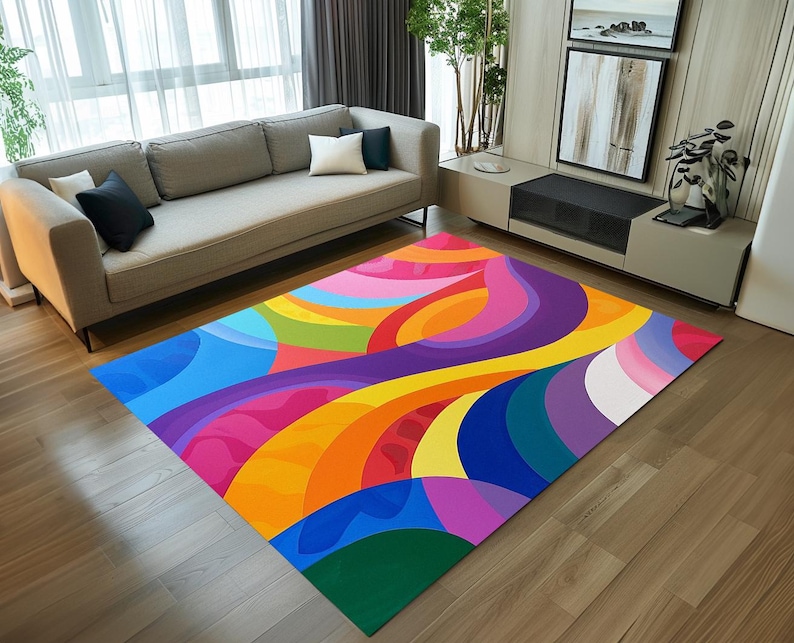 Colorful print rug, Layered rug, Elegant rug, Simply throw rug, Easy to care rug, Saloon rug, Living room rug, Area rug, Non-slip rug
