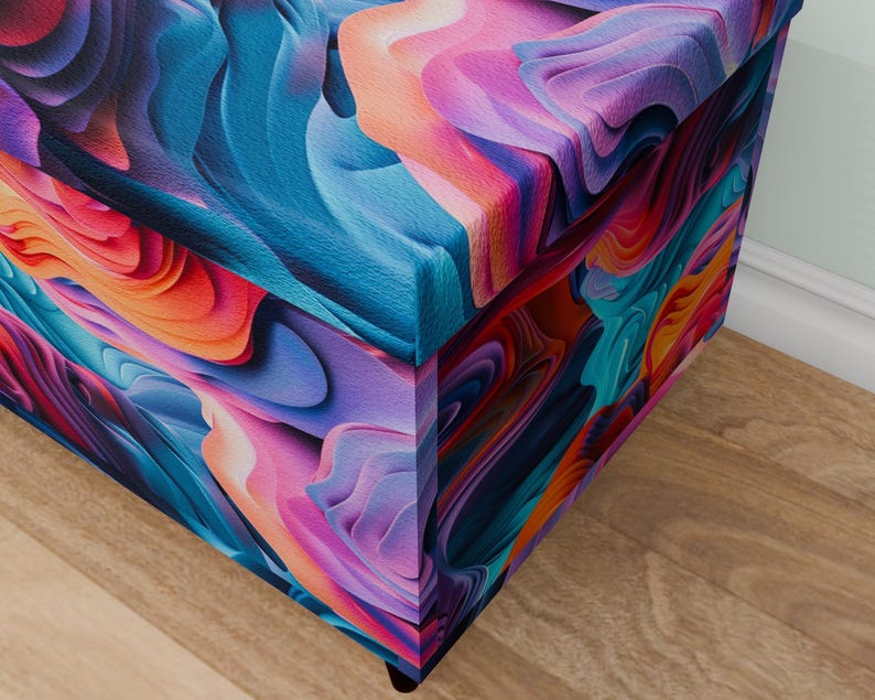 Colorful printed bench, Rustic storage, Wood storage bench, Contemporary bench, Stylish decoration, Office bench, Everyday bench, M-155