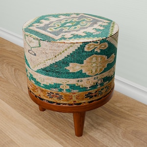 Greenery footrest, Retro pouf stool, Classic round bench, Stylish piano chair, Decorative stool, Livingroom pouf, TV room footrest, 261-02