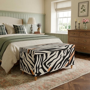 Kommode fürs Schlafzimmer, Bank im Zebra-Design, Vielseitiger Bezug, Nachttischkommode, Weiche Aufbewahrung, Zusätzliche Sitzbank, Klavierbank mit Stauraum, M-194