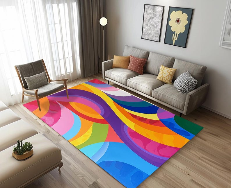 Colorful print rug, Layered rug, Elegant rug, Simply throw rug, Easy to care rug, Saloon rug, Living room rug, Area rug, Non-slip rug