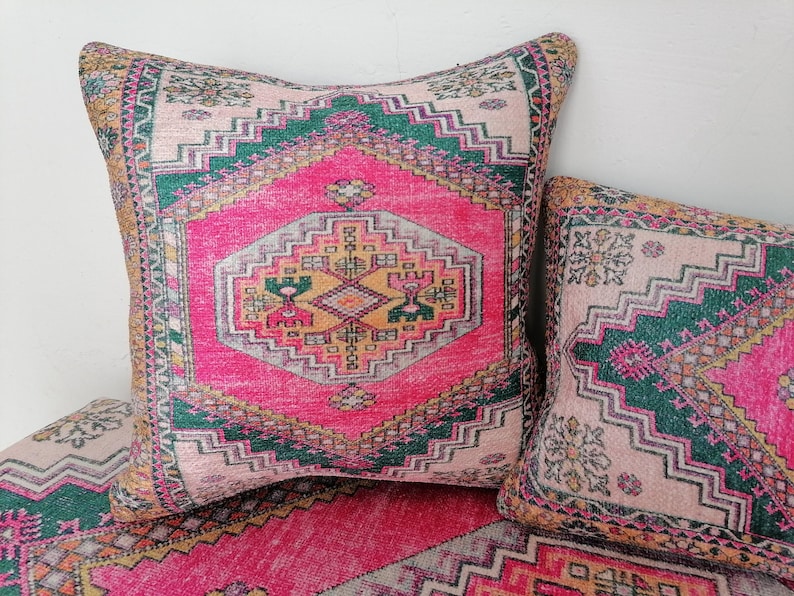 Kissen mit Ethno-Motiv, rosa Kissenbezug, Ottomanenkissen, Retro-Kissenbezug, waschbares Kissen, Nackenkissenbezug, weicher Kissenbezug, Bodenkissen Bild 5