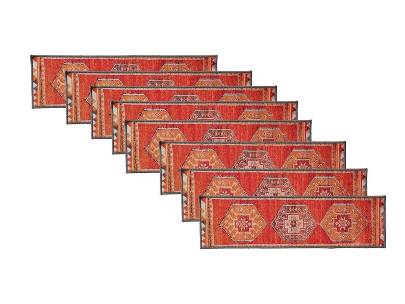Easy clean rug, Stair mat rug, Treads cover, Soft turkish rug, Orange rug, Stair protector, Portable rug, Oushak runner, Stair runner rug