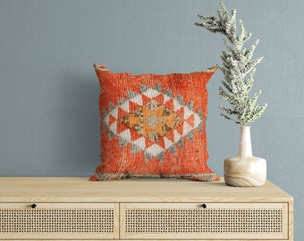 oranje kussensloop, azteeks kussen, bankkussen, tribaal kussen, ikat kussen, pastel kussensloop, bankkussen, nekkussen, boho kussen