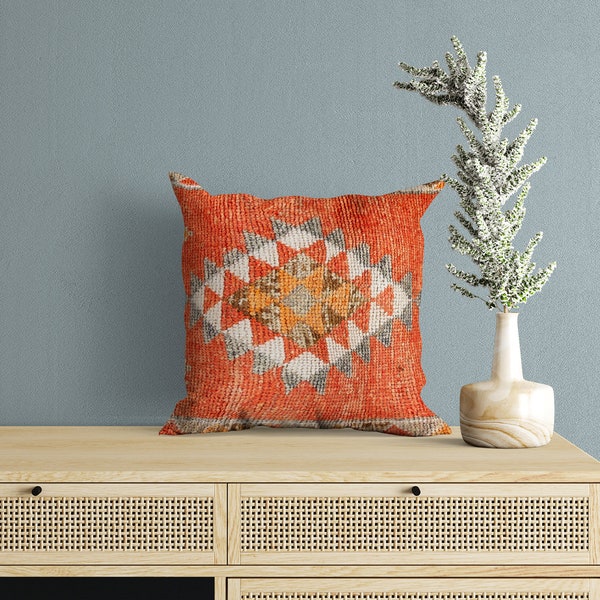 orange pillow cover, aztec pillow, sofa pillow, tribal pillow, ikat pillow, pastel pillow cover, bench cushion, neck pillow, boho pillow