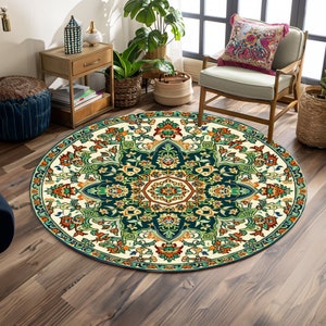 Mandala rug, Pastoral area rug, Aesthetic rug, Round rug, Bohemian vibes, Handmade rug, Stain resistant rug, Washable rug, Oriental rug