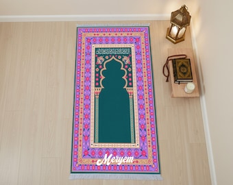 Colorful Design Prayer Mat, Personalized Muslim Carpet, Portable Floral Pattern Salah Mat, Islamic Gift, Home Gift
