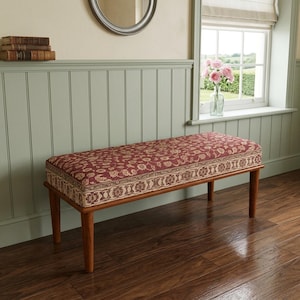 Maroon Floral Vine Stool | Entryway Window Seating | Heritage Decor Pouf