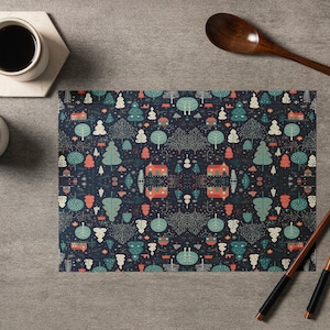 Forest Design Mats, Ornate Printed Mats, Textured Chenille Mats, Traditional Dining Tableware, Elegance Table Mats, Woven Kilim Placemats