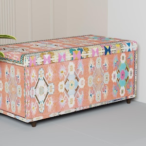 Floral decorative storage ottoman, Colorful ottoman bench, Premium furniture, Wooden work bench, Cool storage, Comfortable furniture, 344-02