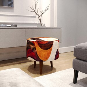 Oranje poefkruk, ronde voetensteun, eetkamerpoef, getextureerde bekleding, halorganizer, Ottomaanse theetafel, landelijke voetenbank, M-131