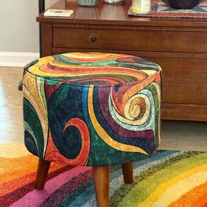Luxury footstool, Elegant round pouf, Aesthetic decor, Bohemian footrest, Ottoman pouf stool, Round side table, Planter bench, M-158