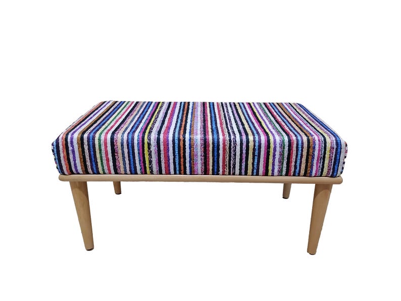 Classic bench, Blanket bench, Pub bench, Striped bench, Bohemian bench, Handmade bench, Ottoman for bedroom, Dining table bench, 17-01