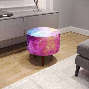 Pinky footstool, Laundry room seat, Indoor bench seating, Custom made pouf, Dining table chair, Round dressing stool, White bench legs, M-49