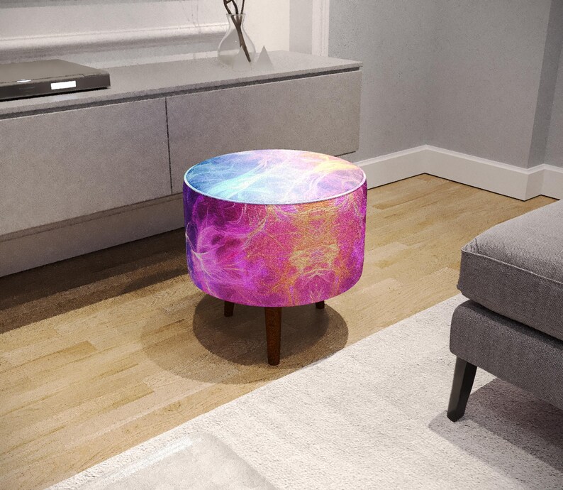 Pinky footstool, Laundry room seat, Indoor bench seating, Custom made pouf, Dining table chair, Round dressing stool, White bench legs, M-49