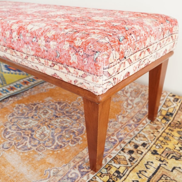 Banc de vanité rose, Banc rembourré, Chaise Boho, Banc ottoman, Banc de coiffeuse, Siège de cuisine, Banc de bout de lit, Banc de fenêtre