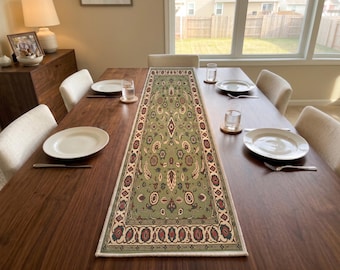 Olive Floral Field Table Runner | Bedroom Dresser Mat | Traditional Console Decor