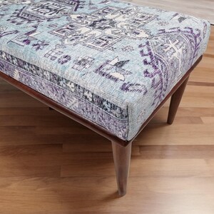 Light blue bench, Floral bench, Ottoman mid table, Unique design bench, Foyer hall bench, Doorway seating, Bathroom bench,  Rugland 167 - 01