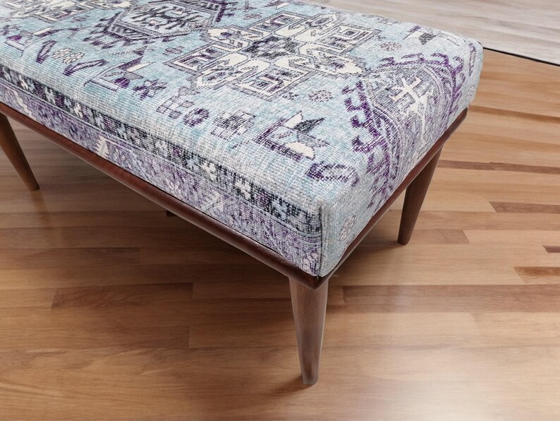 Light blue bench, Floral bench, Ottoman mid table, Unique design bench, Foyer hall bench, Doorway seating, Bathroom bench,  Rugland 167 - 01