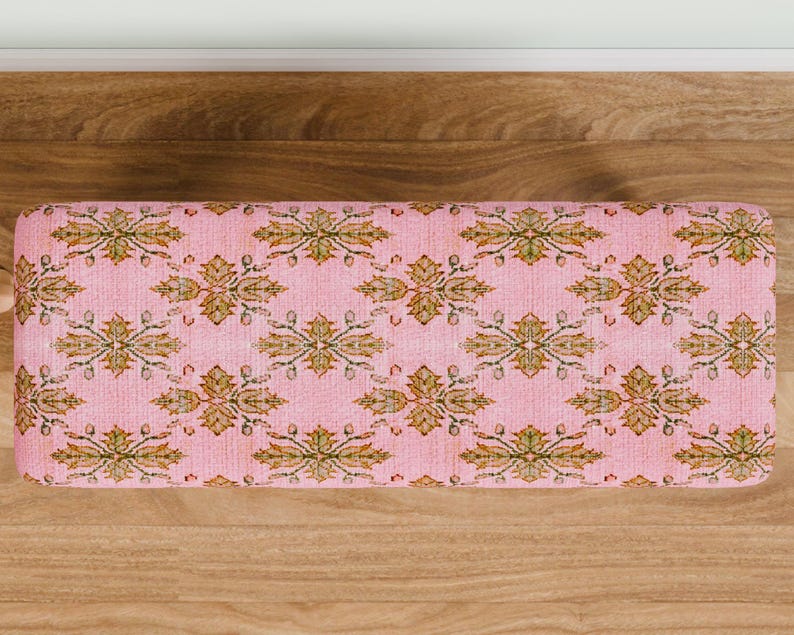 Pink oriental bench, Comfort bench, End of bed bench, Handmade bench, Livingroom bench, Makeup bench, Home decor bench, Kitchen seat, 337-01