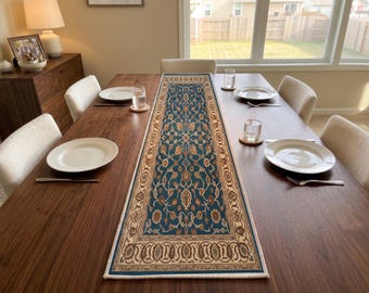 Teal Tan Floral Table Runner | Dresser Scarf Decor | Modern Boho Home Decor