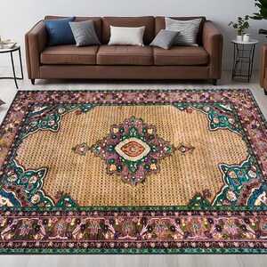 Pastel color rug, Oriental rug, Boho rug, Vintage inspired rug, Soft pile rug, Non slip rug, Multicolor rug, Living room rug, Classy rug