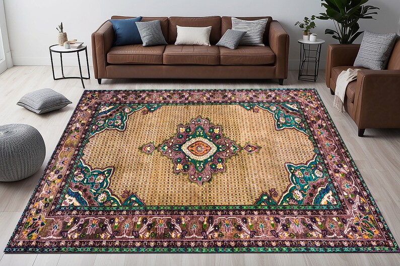 Pastel color rug, Oriental rug, Boho rug, Vintage inspired rug, Soft pile rug, Non slip rug, Multicolor rug, Living room rug, Classy rug