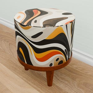 Abstract design pouf, Ottoman mid table, Round bedroom pouf, Classic footstool, Designer footrest, Versatile bench, Hallway shoe pouf, M-146