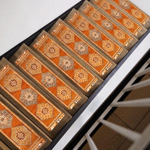 Easy clean rug, Stair mat rug, Treads cover, Soft turkish rug, Orange rug, Stair protector, Portable rug, Oushak runner, Stair runner rug