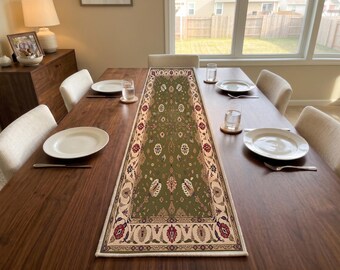Olive Cream Floral Table Runner | Console Table Mat | Boho Dining Room Decor