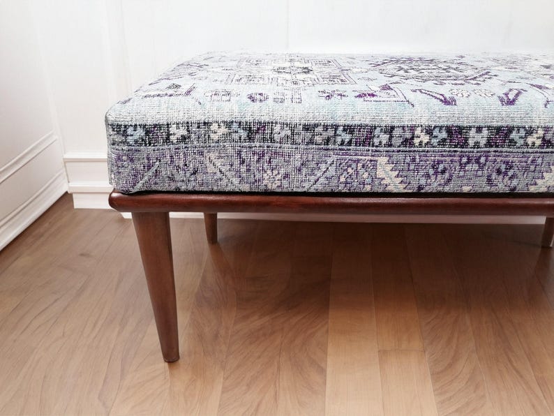 Light blue bench, Floral bench, Ottoman mid table, Unique design bench, Foyer hall bench, Doorway seating, Bathroom bench,  Rugland 167 - 01