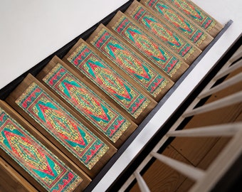 Non slip stair mat, Treads mat, Stepping mat, Oushak rug, Stair runner rug, Cozy rug, Stair layer, Warm mat, Gift for her, Vintage rug print