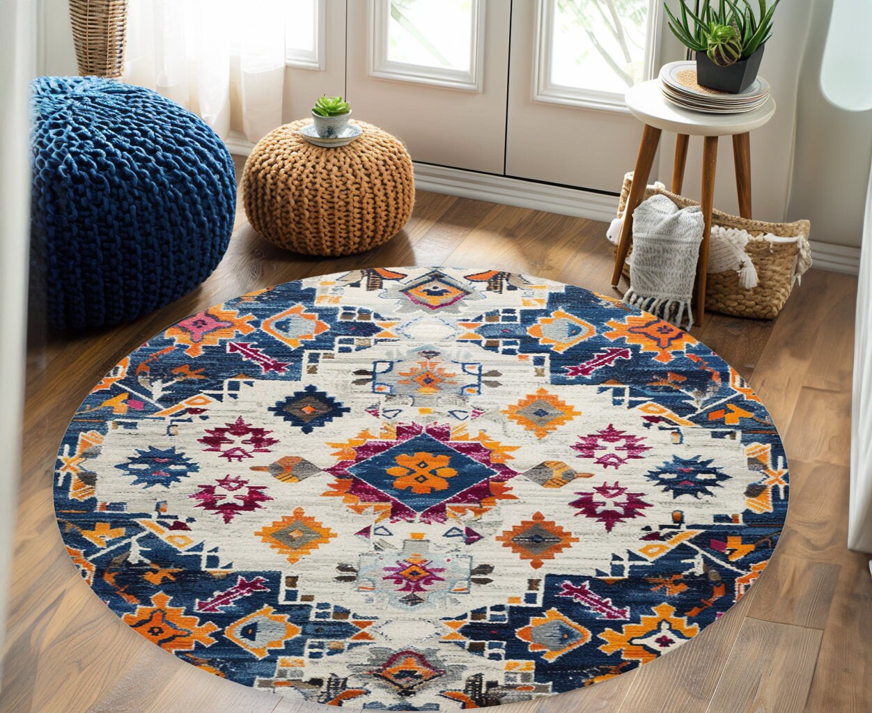Round Shape Rug Round Shaped Rug, Nook Rug, Bed Side Rug, Meditation Rug, Ethnic Rug ...