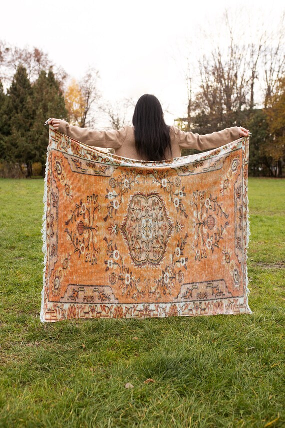 Floral blanket, Orange blanket, Bohemin blanket, Aesthetic blanket, Sofa slipcover, Dreamy blanket, Plush throw blanket, Picnic blanket