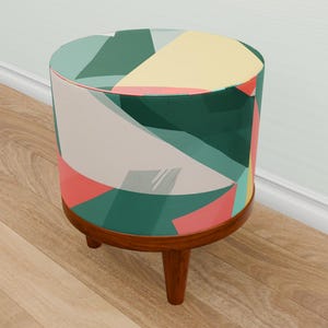 Geometric design pouf, Colorful footstool, Round ottoman bench, Vanity pouf bench, Round foor table, Primitive footrest, Pouf support, M-104