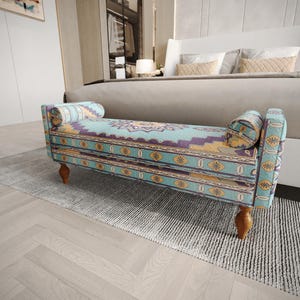 Blue Purple Motif Loveseat | Bedroom Reading Corner | Eclectic Accent Sofa