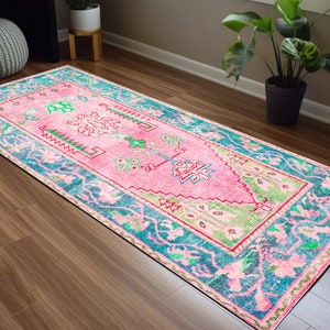 Textured rug, Pink blue rug, Pretty rug, Soft colored rug, Bath mat, Print rug, Floral rug, Turkish pattern rug, Circle rug, Decorative rug