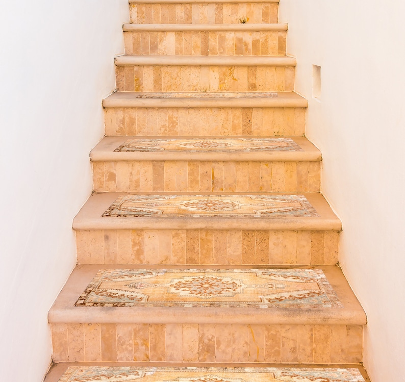 Stair treads mat, Oushak rug mat, Non slip mat, Easy to clean, Runner mat, Steps rug, Kitchen layer, Sink rug, Soft color rug, Cool rug