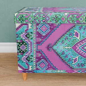 Vintage pattern bench, Purple blue trunk, Handmade storage, Unique home decor, Kitchen organizer, Dressing bench, Daily use bench, 129-02