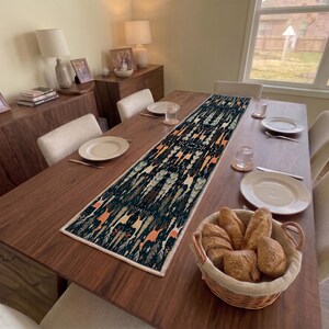 Amber Reindeer Pattern Dresser Scarf | Buffet Credenza Linen | Artisan Accent Table Cloth