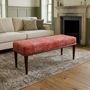 Vibrant Crimson Distressed Bench | Coffee Table Seat | Boho Accent Footrest