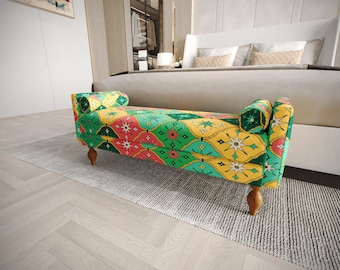 Green Yellow Starburst Bench | Walk In Closet Window Seat | Bold Geometric Loveseat