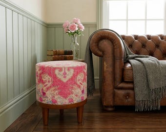 Magenta Oriental Medallion Pouf | Lounge Room Footrest | Bohemian Ottoman